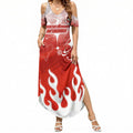 Personalized St. George Illawarra Dragons Summer Maxi Dress Y2K Grunge Aesthetic With Cyber Flames and Starburst Graphics