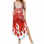 Personalized St. George Illawarra Dragons Summer Maxi Dress Y2K Grunge Aesthetic With Cyber Flames and Starburst Graphics