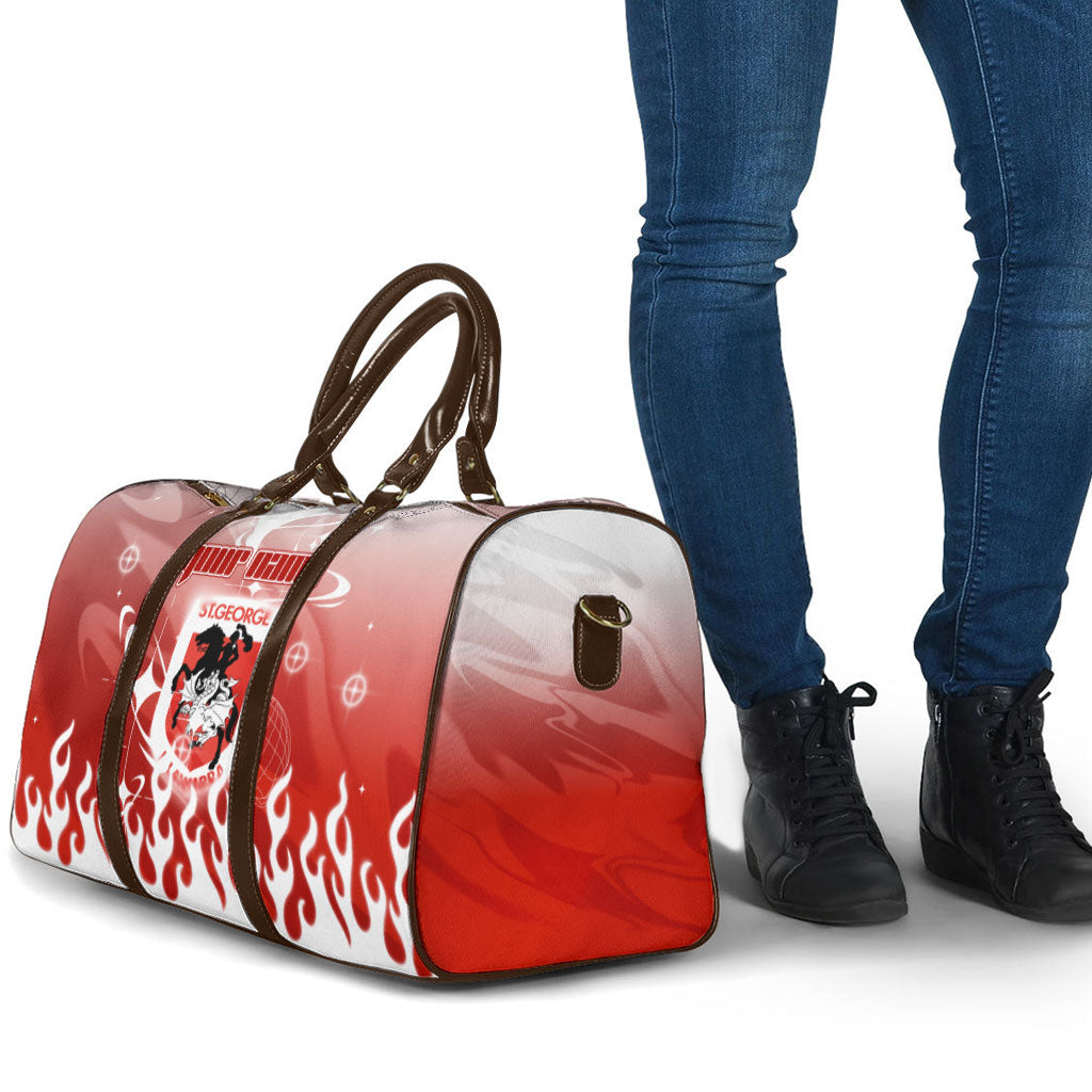 Personalized St. George Illawarra Dragons Travel Bag Y2K Grunge Aesthetic With Cyber Flames and Starburst Graphics