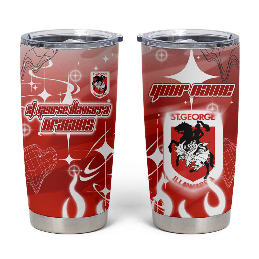 Personalized St. George Illawarra Dragons Tumbler Cup Y2K Grunge Aesthetic With Cyber Flames and Starburst Graphics