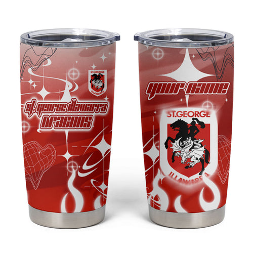 Personalized St. George Illawarra Dragons Tumbler Cup Y2K Grunge Aesthetic With Cyber Flames and Starburst Graphics