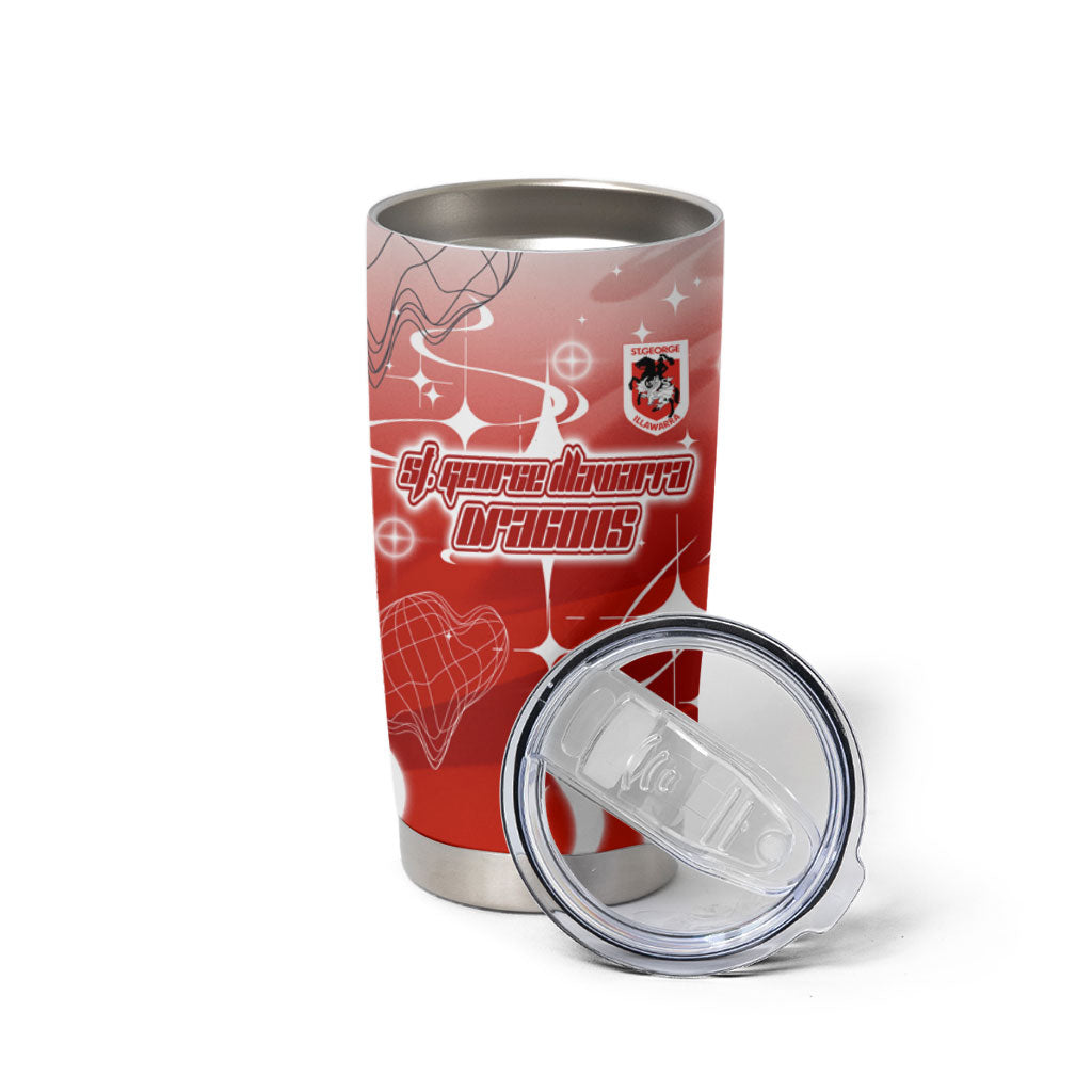 Personalized St. George Illawarra Dragons Tumbler Cup Y2K Grunge Aesthetic With Cyber Flames and Starburst Graphics