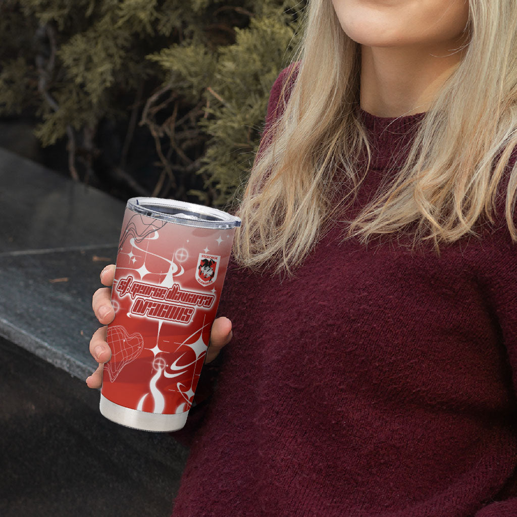 Personalized St. George Illawarra Dragons Tumbler Cup Y2K Grunge Aesthetic With Cyber Flames and Starburst Graphics