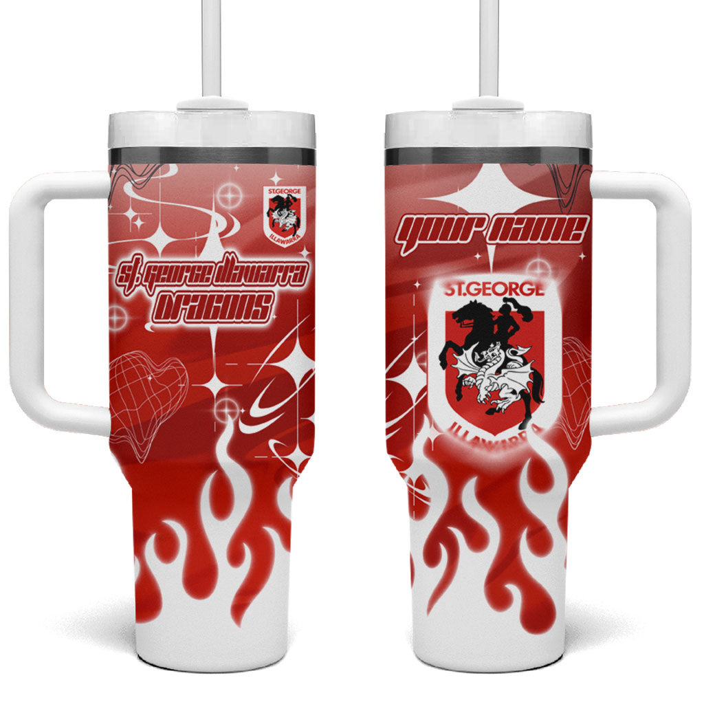 Personalized St. George Illawarra Dragons Tumbler With Handle Y2K Grunge Aesthetic With Cyber Flames and Starburst Graphics