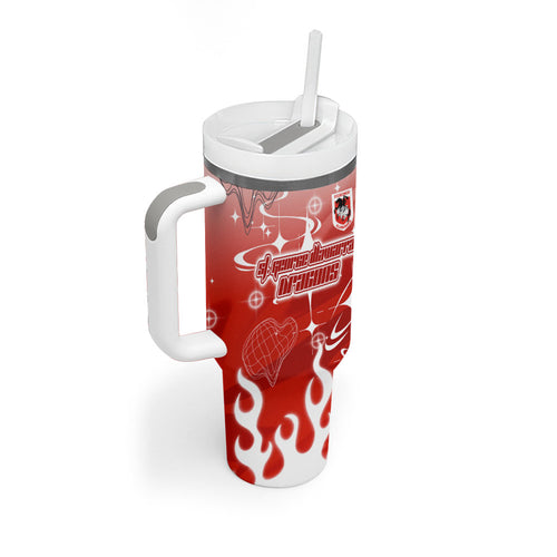 Personalized St. George Illawarra Dragons Tumbler With Handle Y2K Grunge Aesthetic With Cyber Flames and Starburst Graphics