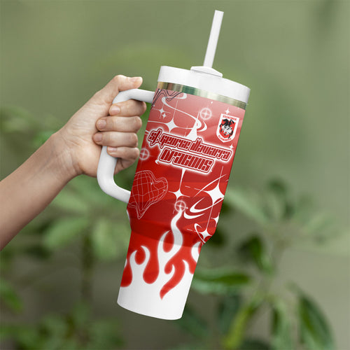 Personalized St. George Illawarra Dragons Tumbler With Handle Y2K Grunge Aesthetic With Cyber Flames and Starburst Graphics