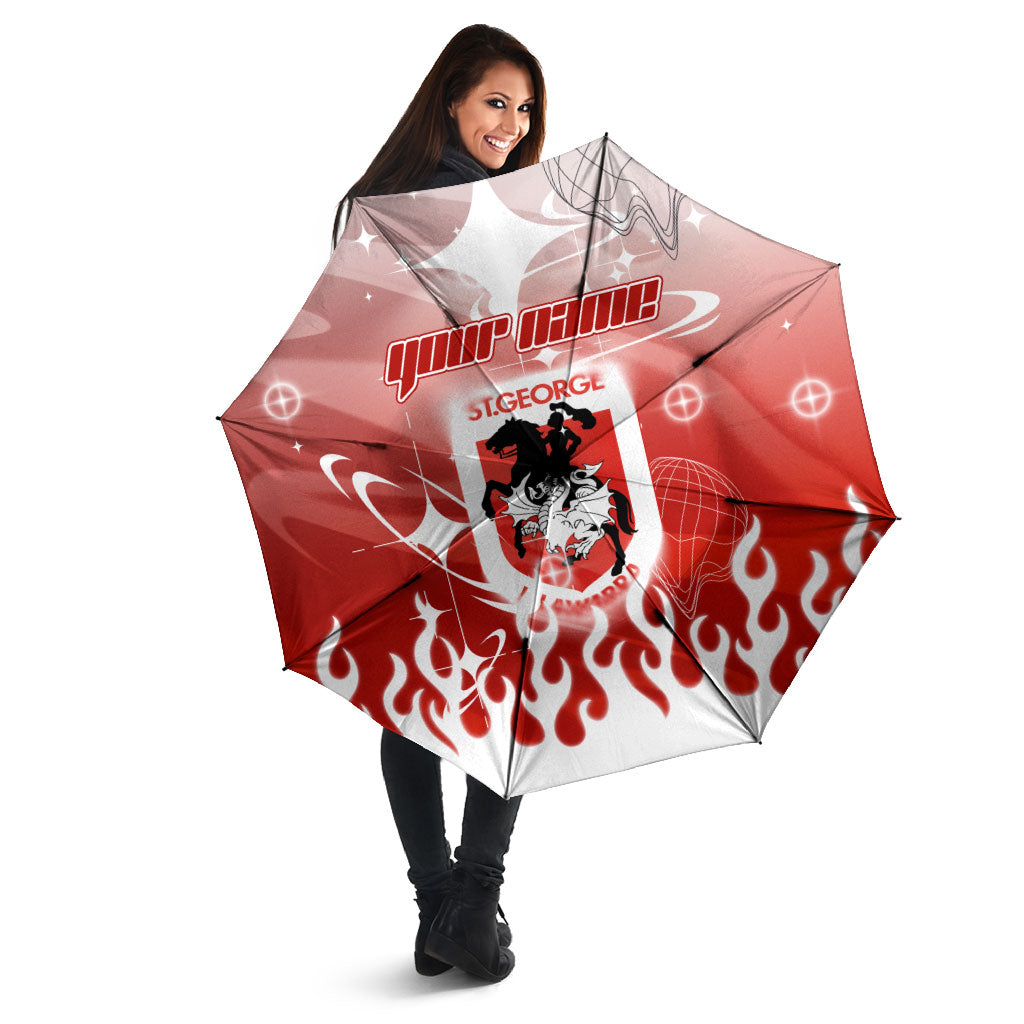 Personalized St. George Illawarra Dragons Umbrella Y2K Grunge Aesthetic With Cyber Flames and Starburst Graphics