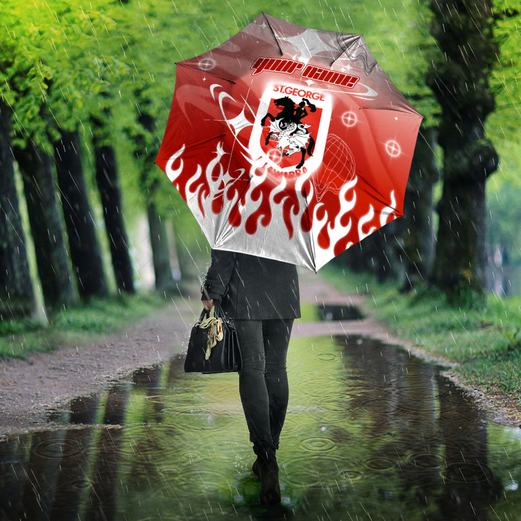 Personalized St. George Illawarra Dragons Umbrella Y2K Grunge Aesthetic With Cyber Flames and Starburst Graphics