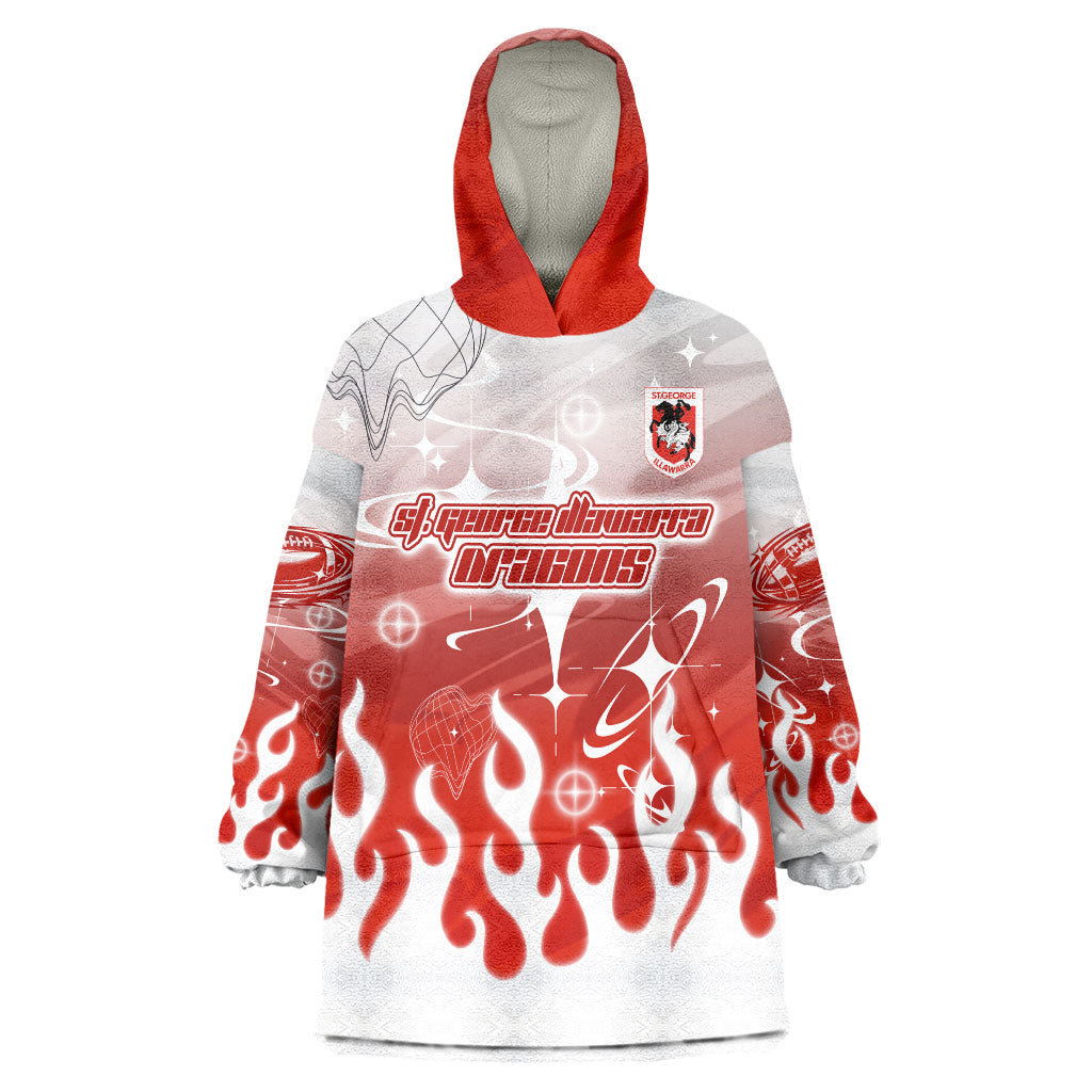 Personalized St. George Illawarra Dragons Wearable Blanket Hoodie Y2K Grunge Aesthetic With Cyber Flames and Starburst Graphics