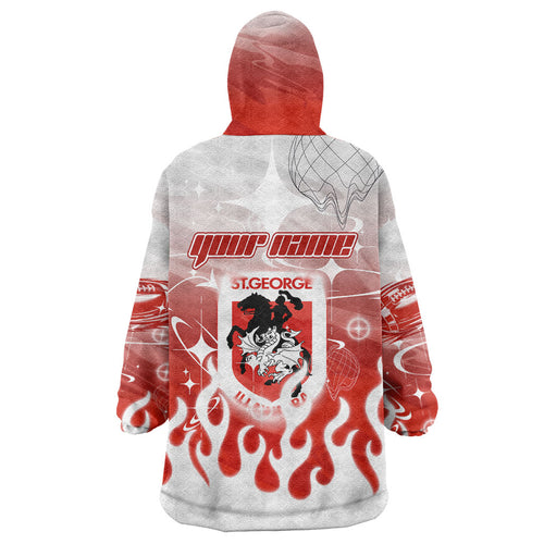 Personalized St. George Illawarra Dragons Wearable Blanket Hoodie Y2K Grunge Aesthetic With Cyber Flames and Starburst Graphics