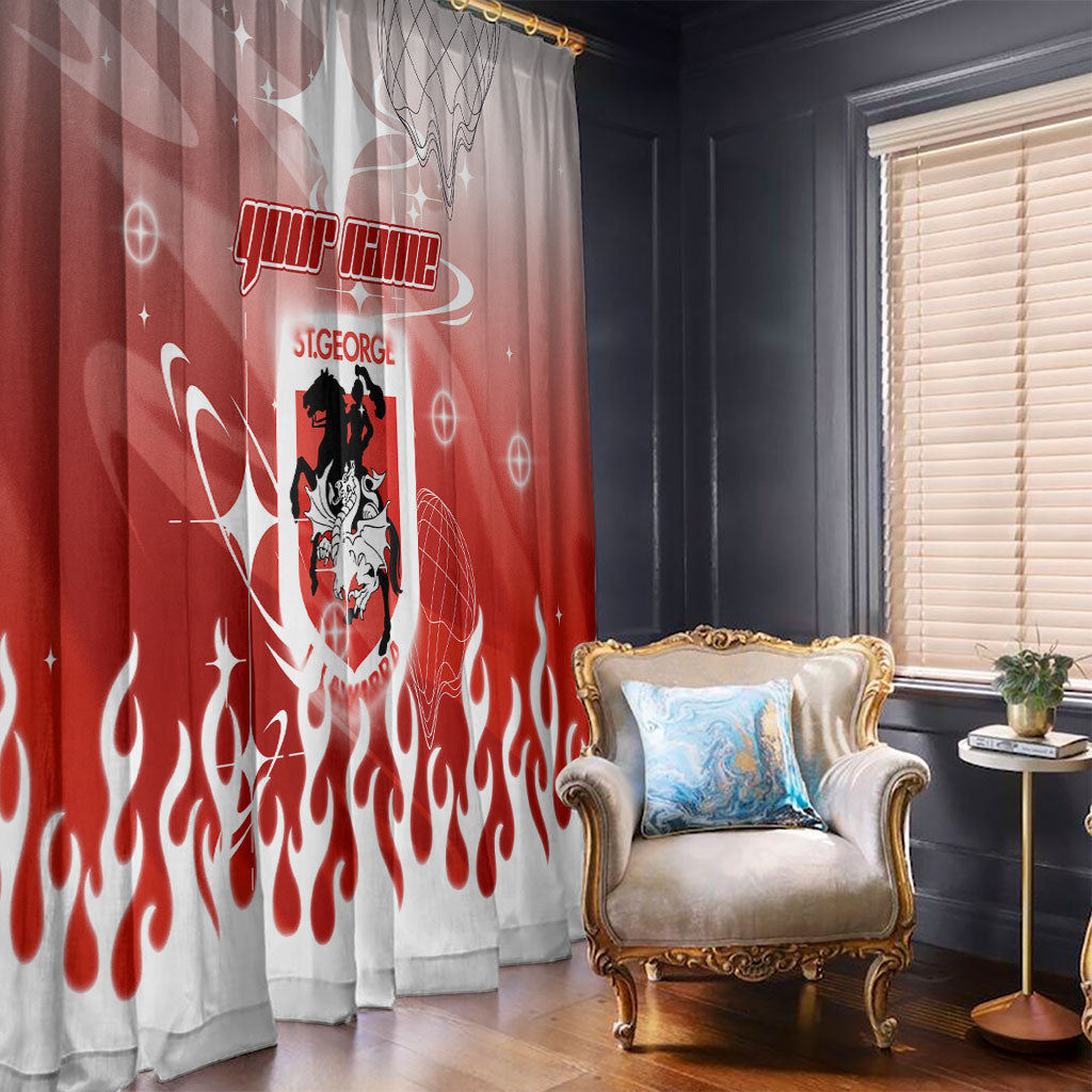 Personalized St. George Illawarra Dragons Window Curtain Y2K Grunge Aesthetic With Cyber Flames and Starburst Graphics