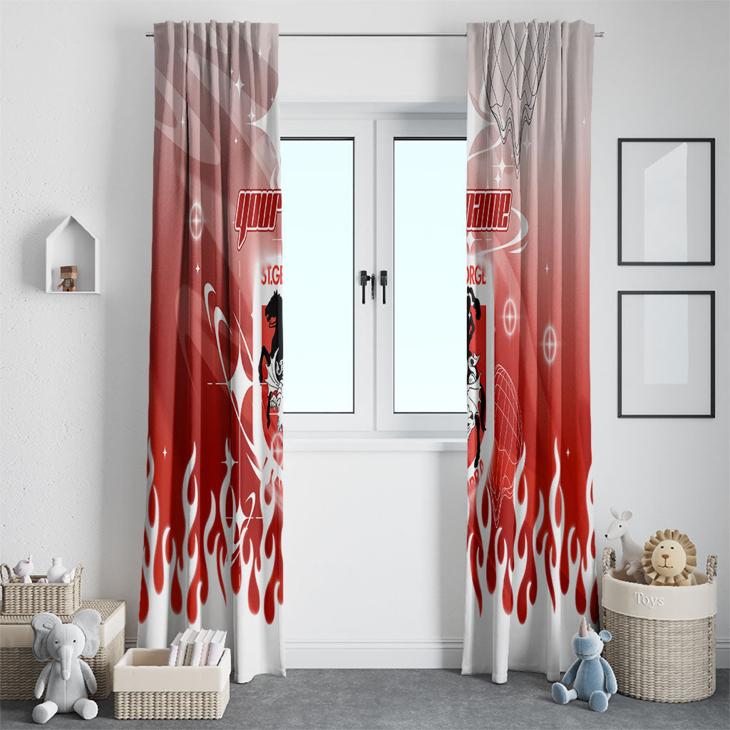 Personalized St. George Illawarra Dragons Window Curtain Y2K Grunge Aesthetic With Cyber Flames and Starburst Graphics