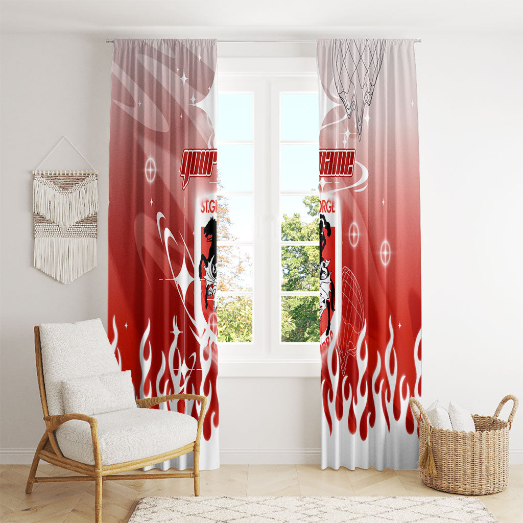 Personalized St. George Illawarra Dragons Window Curtain Y2K Grunge Aesthetic With Cyber Flames and Starburst Graphics