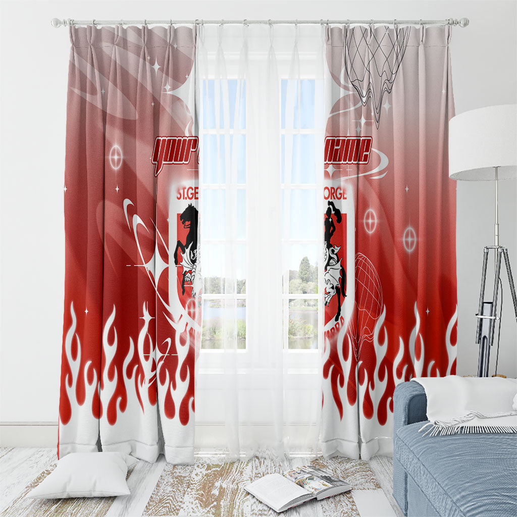 Personalized St. George Illawarra Dragons Window Curtain Y2K Grunge Aesthetic With Cyber Flames and Starburst Graphics