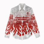 Personalized St. George Illawarra Dragons Women Casual Shirt Y2K Grunge Aesthetic With Cyber Flames and Starburst Graphics