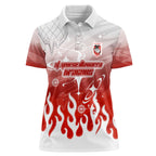 Personalized St. George Illawarra Dragons Women Polo Shirt Y2K Grunge Aesthetic With Cyber Flames and Starburst Graphics