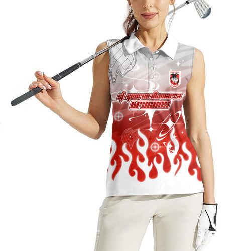 Personalized St. George Illawarra Dragons Women Sleeveless Polo Shirt Y2K Grunge Aesthetic With Cyber Flames and Starburst Graphics