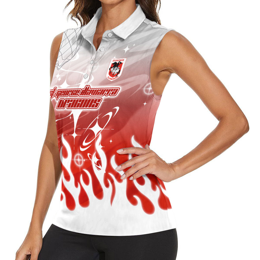 Personalized St. George Illawarra Dragons Women Sleeveless Polo Shirt Y2K Grunge Aesthetic With Cyber Flames and Starburst Graphics