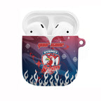 Personalized Sydney Roosters AirPods Case Y2K Grunge Aesthetic With Cyber Flames and Starburst Graphics