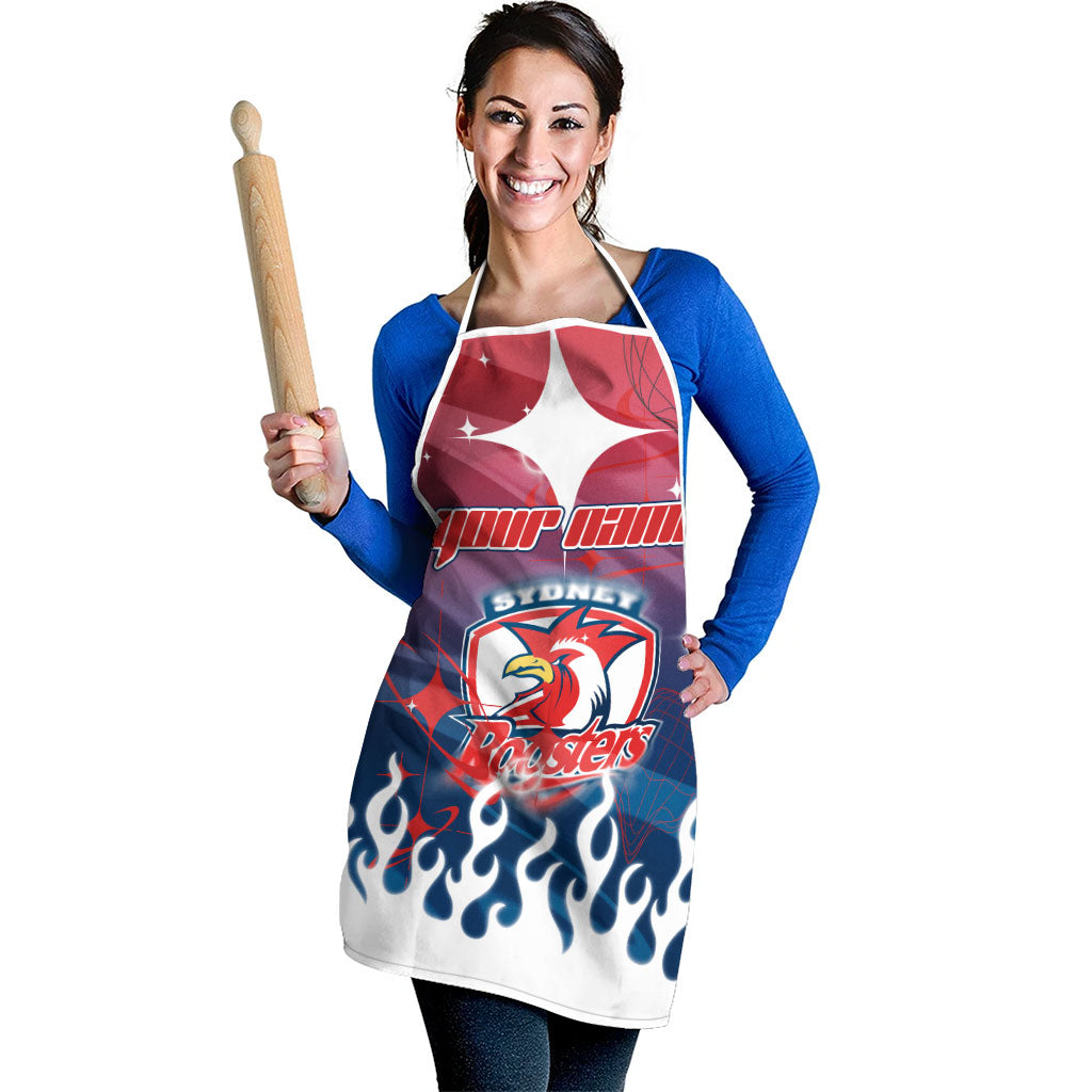 Personalized Sydney Roosters Apron Y2K Grunge Aesthetic With Cyber Flames and Starburst Graphics