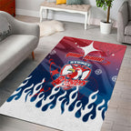 Personalized Sydney Roosters Area Rug Y2K Grunge Aesthetic With Cyber Flames and Starburst Graphics