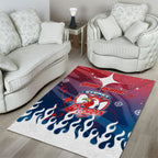 Personalized Sydney Roosters Area Rug Y2K Grunge Aesthetic With Cyber Flames and Starburst Graphics