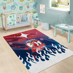 Personalized Sydney Roosters Area Rug Y2K Grunge Aesthetic With Cyber Flames and Starburst Graphics