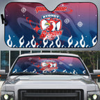 Personalized Sydney Roosters Auto Sun Shade Y2K Grunge Aesthetic With Cyber Flames and Starburst Graphics