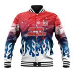 Personalized Sydney Roosters Baseball Jacket Y2K Grunge Aesthetic With Cyber Flames and Starburst Graphics