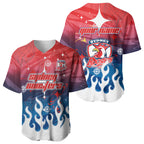 Personalized Sydney Roosters Baseball Jersey Y2K Grunge Aesthetic With Cyber Flames and Starburst Graphics