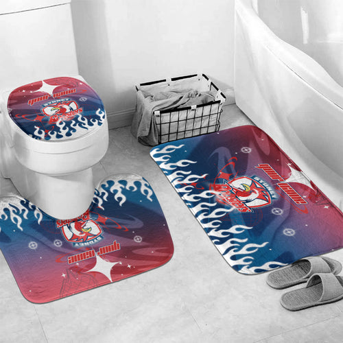 Personalized Sydney Roosters Bathroom Set Y2K Grunge Aesthetic With Cyber Flames and Starburst Graphics