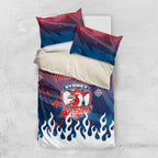 Personalized Sydney Roosters Bedding Set Y2K Grunge Aesthetic With Cyber Flames and Starburst Graphics