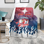 Personalized Sydney Roosters Blanket Y2K Grunge Aesthetic With Cyber Flames and Starburst Graphics