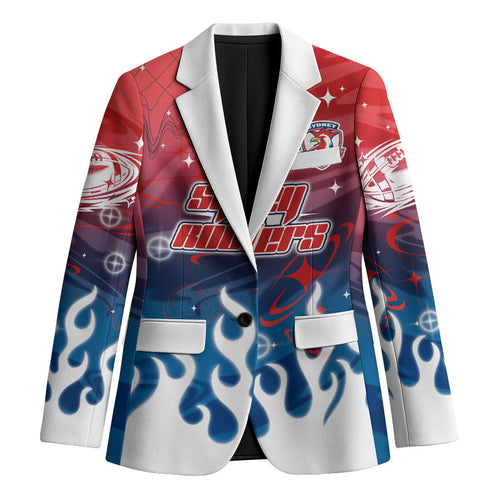 Personalized Sydney Roosters Blazer Y2K Grunge Aesthetic With Cyber Flames and Starburst Graphics