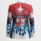Personalized Sydney Roosters Blazer Y2K Grunge Aesthetic With Cyber Flames and Starburst Graphics