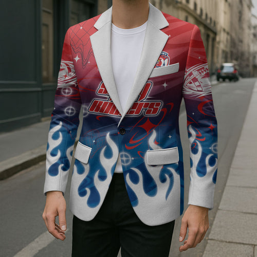 Personalized Sydney Roosters Blazer Y2K Grunge Aesthetic With Cyber Flames and Starburst Graphics