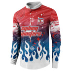 Personalized Sydney Roosters Button Sweatshirt Y2K Grunge Aesthetic With Cyber Flames and Starburst Graphics