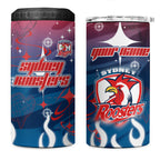 Personalized Sydney Roosters 4 in 1 Can Cooler Tumbler Y2K Grunge Aesthetic With Cyber Flames and Starburst Graphics