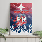 Personalized Sydney Roosters Canvas Wall Art Y2K Grunge Aesthetic With Cyber Flames and Starburst Graphics