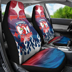 Personalized Sydney Roosters Car Seat Cover Y2K Grunge Aesthetic With Cyber Flames and Starburst Graphics