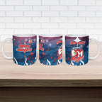 Personalized Sydney Roosters Ceramic Mug Y2K Grunge Aesthetic With Cyber Flames and Starburst Graphics