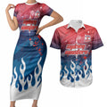 Personalized Sydney Roosters Couples Matching Short Sleeve Bodycon Dress and Hawaiian Shirt Y2K Grunge Aesthetic With Cyber Flames and Starburst Graphics