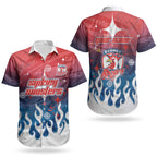 Personalized Sydney Roosters Couples Matching Short Sleeve Bodycon Dress and Hawaiian Shirt Y2K Grunge Aesthetic With Cyber Flames and Starburst Graphics