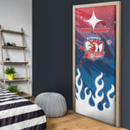 Personalized Sydney Roosters Door Cover Y2K Grunge Aesthetic With Cyber Flames and Starburst Graphics