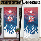 Personalized Sydney Roosters Door Cover Y2K Grunge Aesthetic With Cyber Flames and Starburst Graphics