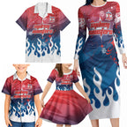 Personalized Sydney Roosters Family Matching Long Sleeve Bodycon Dress and Hawaiian Shirt Y2K Grunge Aesthetic With Cyber Flames and Starburst Graphics