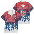 Personalized Sydney Roosters Family Matching Long Sleeve Bodycon Dress and Hawaiian Shirt Y2K Grunge Aesthetic With Cyber Flames and Starburst Graphics