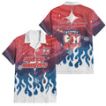 Personalized Sydney Roosters Family Matching Off The Shoulder Long Sleeve Dress and Hawaiian Shirt Y2K Grunge Aesthetic With Cyber Flames and Starburst Graphics