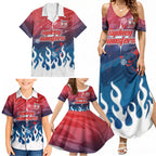 Personalized Sydney Roosters Family Matching Summer Maxi Dress and Hawaiian Shirt Y2K Grunge Aesthetic With Cyber Flames and Starburst Graphics