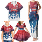 Personalized Sydney Roosters Family Matching Tank Maxi Dress and Hawaiian Shirt Y2K Grunge Aesthetic With Cyber Flames and Starburst Graphics